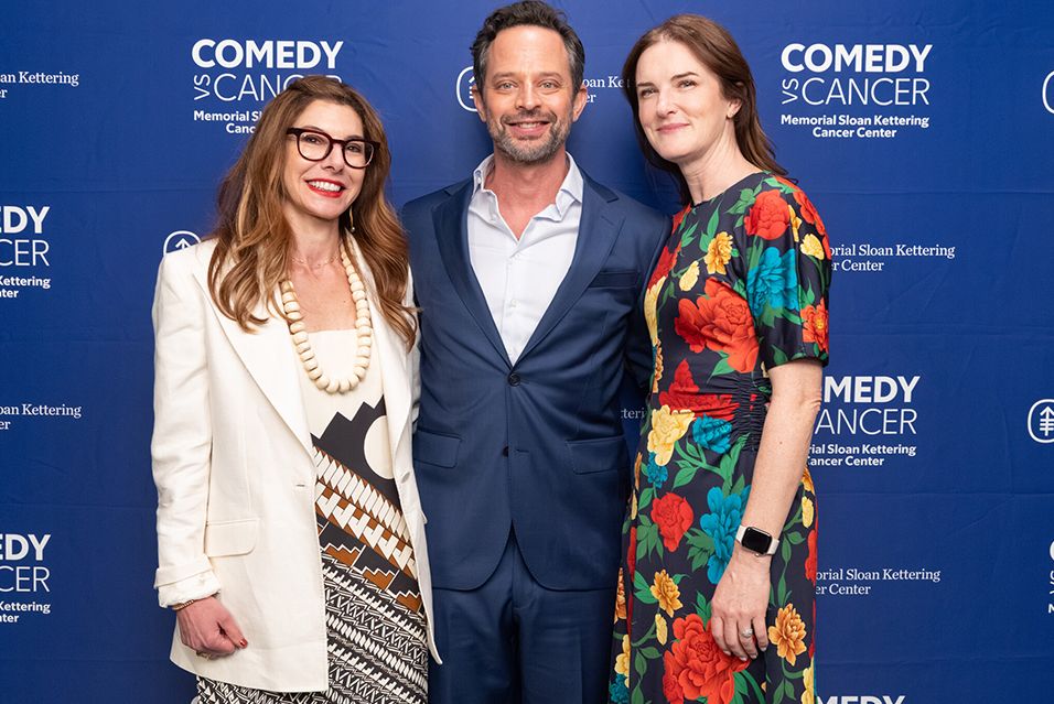 From left to right, Comedy vs Cancer co-founders Niccole Kroll, Nick Kroll, and Jennifer Rogers Carlock.  